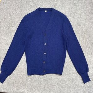 Vintage Royal Blue Knit V-Neck Cardigan Sweater Size 34 Button Front Ribbed Cuff